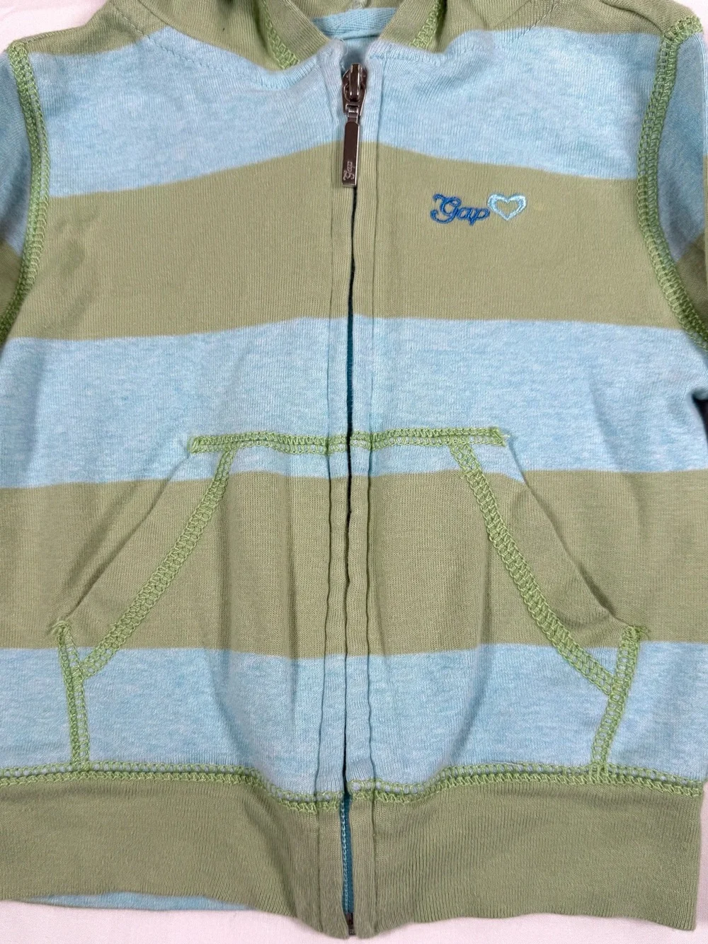 VINTAGE GAP Girls Striped Zip Hoodie 2T Y2K 2007 Retro Preppy Nautical Rugby